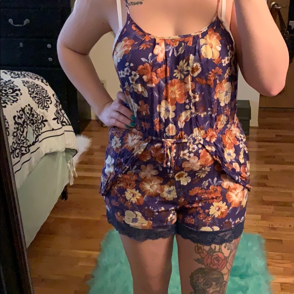 Floral Romper with cute side cut-out and lace